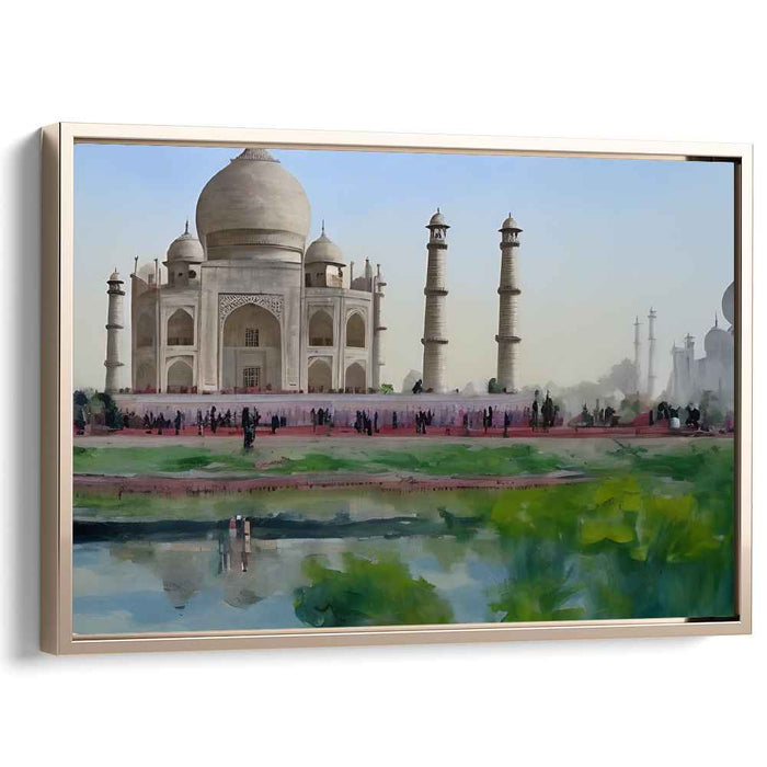 Sapphire Serenity Mirage: Watercolor Taj Mahal Landscape Canvas Art Print