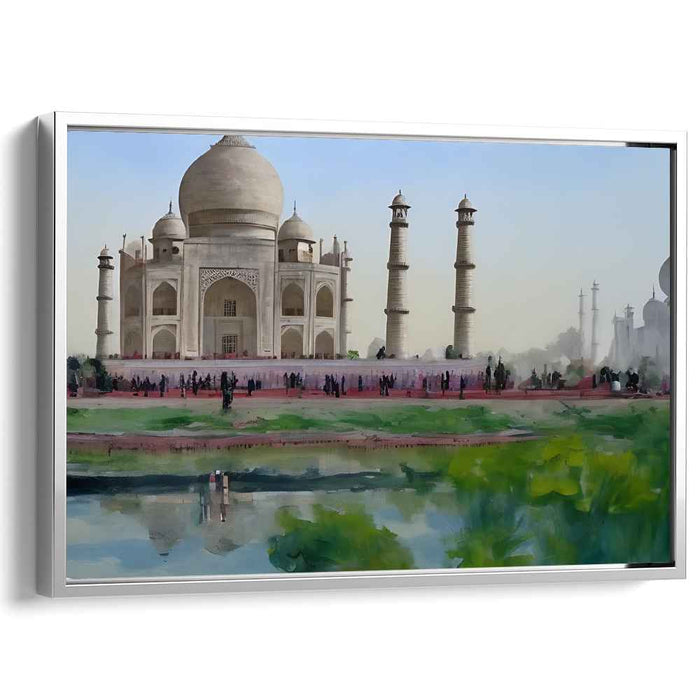 Sapphire Serenity Mirage: Watercolor Taj Mahal Landscape Canvas Art Print
