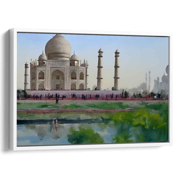 Sapphire Serenity Mirage: Watercolor Taj Mahal Landscape Canvas Art Print
