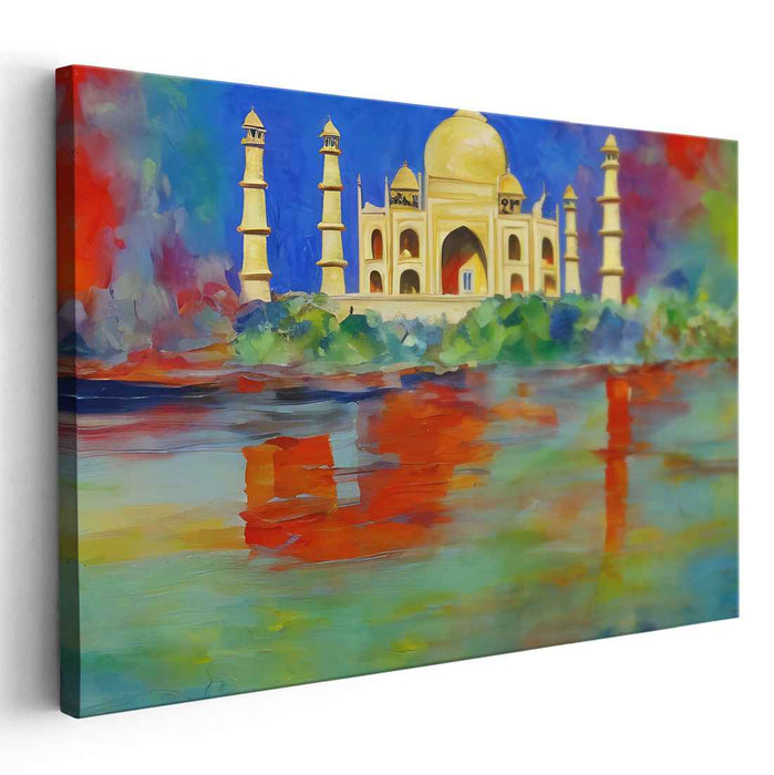 Vibrant Majesty: Taj Mahal in Bold Colors Canvas Art Print