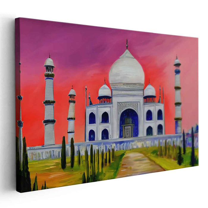 Colorful Mughal Sky Symphony: Vibrant Expressionist Taj Mahal Canvas Art