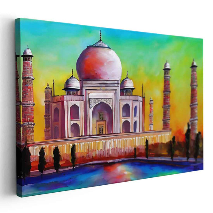 Vibrant Mughal Splendor: Expressive Colorful Taj Mahal Canvas Art Print