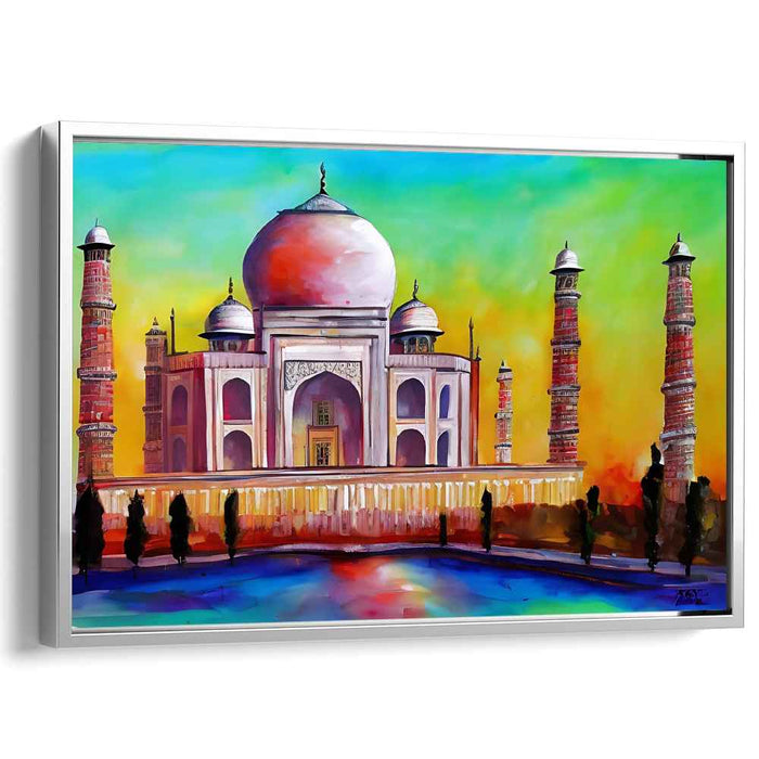 Vibrant Mughal Splendor: Expressive Colorful Taj Mahal Canvas Art Print