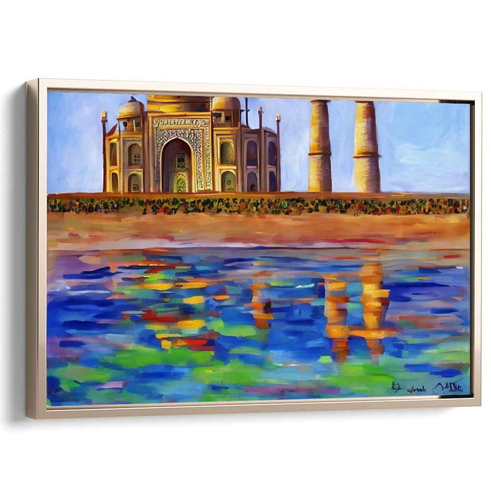 Regal Mughal Opulence: The Taj Mahal in Vibrant Colors Canvas Art Print