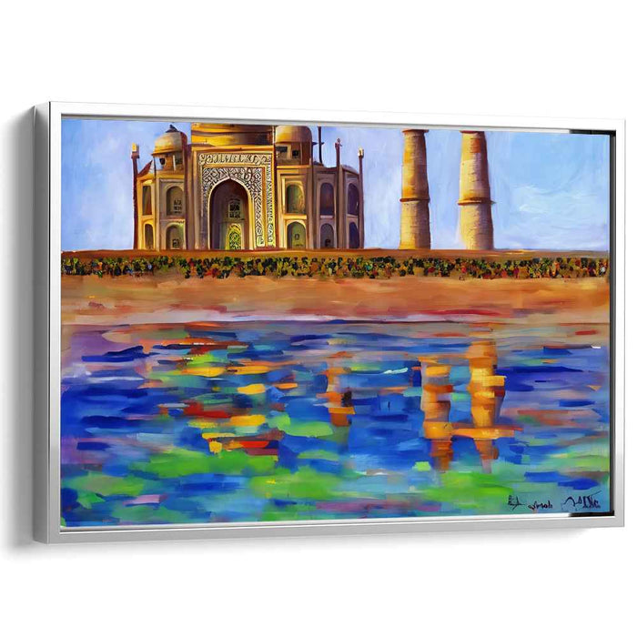 Regal Mughal Opulence: The Taj Mahal in Vibrant Colors Canvas Art Print