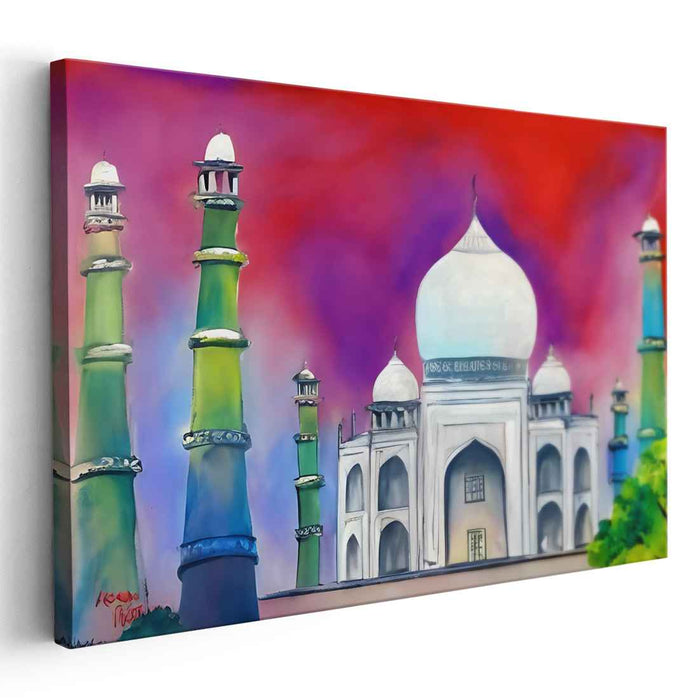 Eternal Reflections on Marble: Vibrant Taj Mahal Canvas Art Print