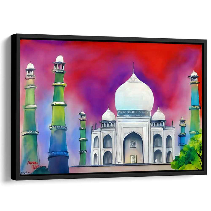 Eternal Reflections on Marble: Vibrant Taj Mahal Canvas Art Print