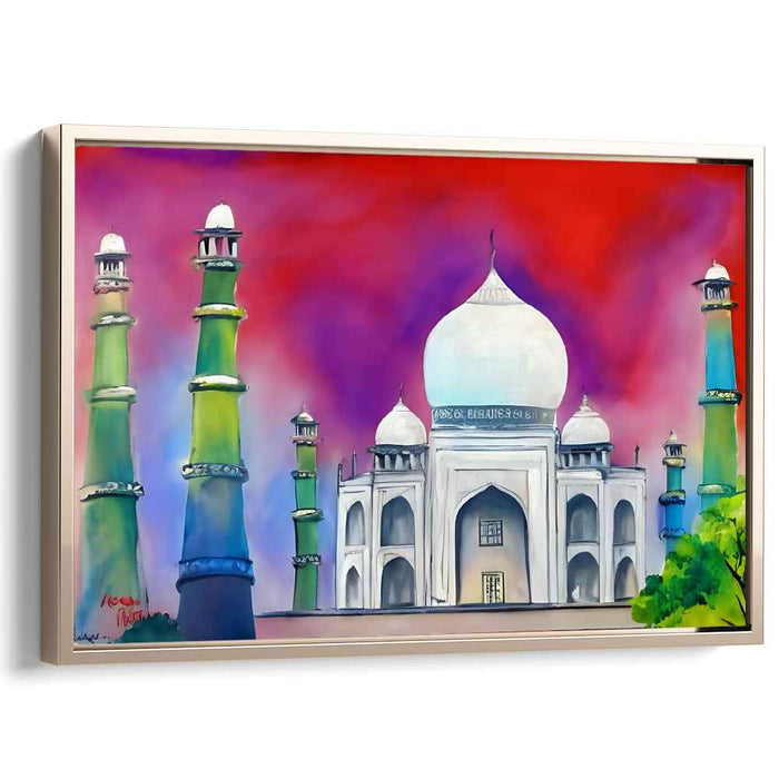 Eternal Reflections on Marble: Vibrant Taj Mahal Canvas Art Print