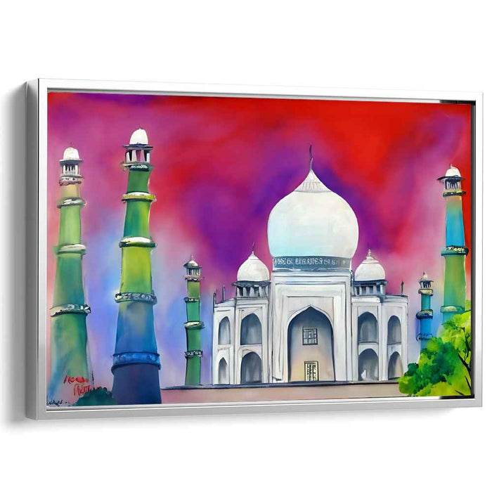 Eternal Reflections on Marble: Vibrant Taj Mahal Canvas Art Print