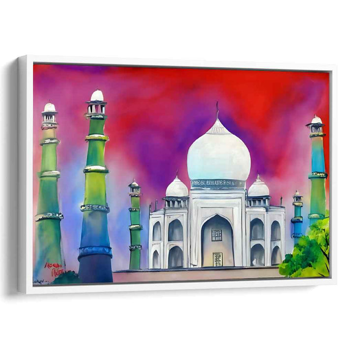 Eternal Reflections on Marble: Vibrant Taj Mahal Canvas Art Print