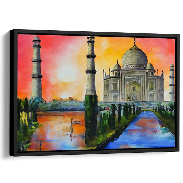 Vibrant Taj Mahal Dreamscape: Expressionist Taj Mahal in Fiery Sunset Canvas Art