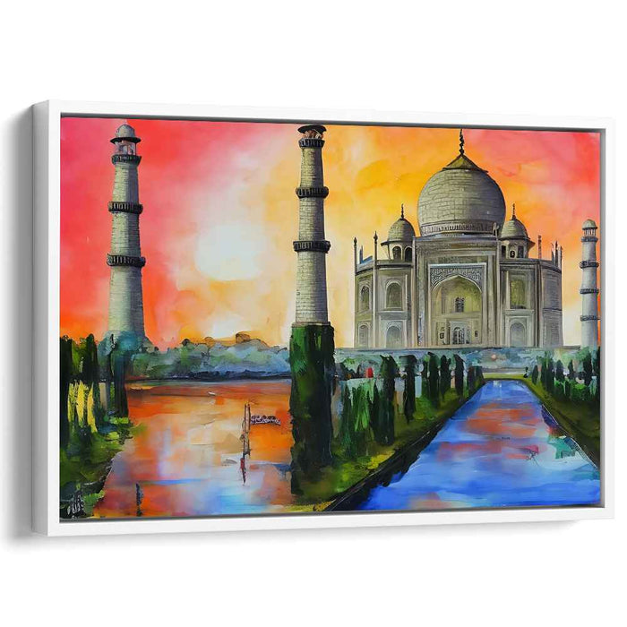 Vibrant Taj Mahal Dreamscape: Expressionist Taj Mahal in Fiery Sunset Canvas Art