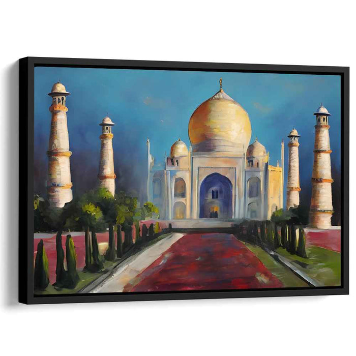 Colorful Hues Whispering History: Impressionist Taj Mahal at Sunset Canvas Art