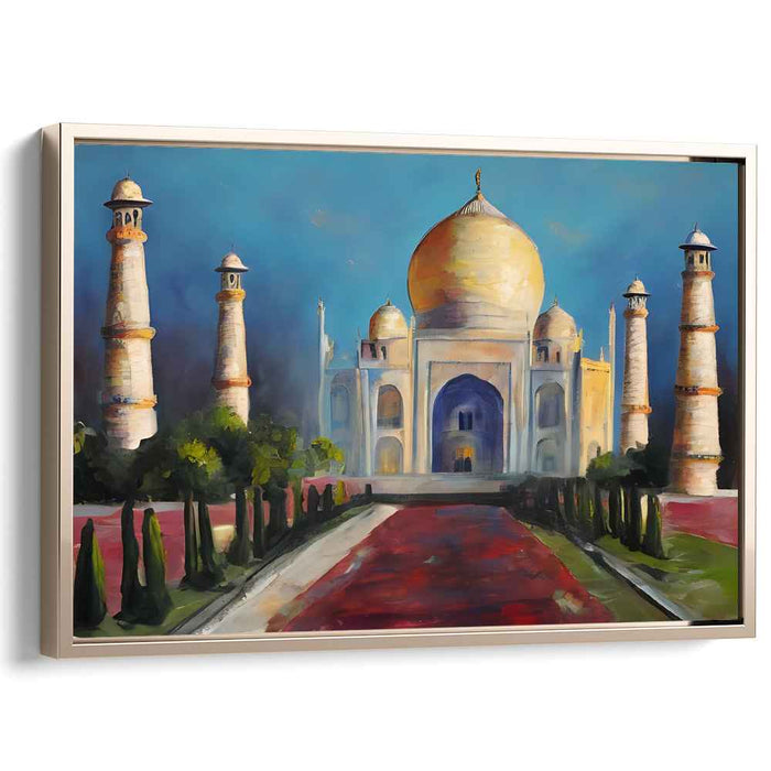 Colorful Hues Whispering History: Impressionist Taj Mahal at Sunset Canvas Art