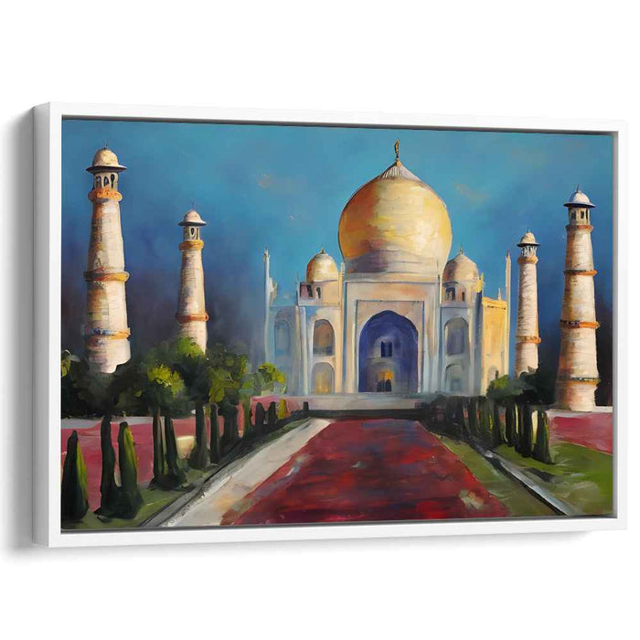 Colorful Hues Whispering History: Impressionist Taj Mahal at Sunset Canvas Art