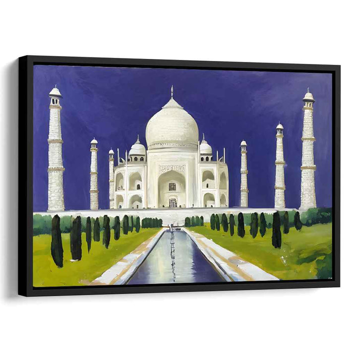 Ethereal Garden Mirage: Majestic Taj Mahal in Lush Landscape Canvas Art