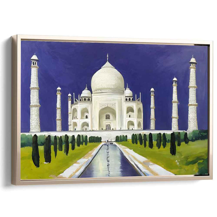 Ethereal Garden Mirage: Majestic Taj Mahal in Lush Landscape Canvas Art