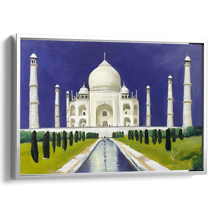 Ethereal Garden Mirage: Majestic Taj Mahal in Lush Landscape Canvas Art