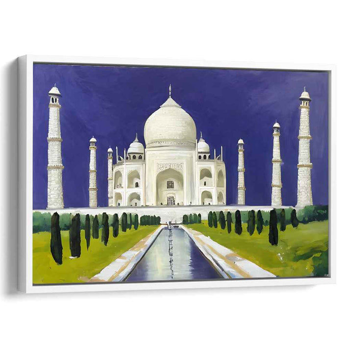 Ethereal Garden Mirage: Majestic Taj Mahal in Lush Landscape Canvas Art