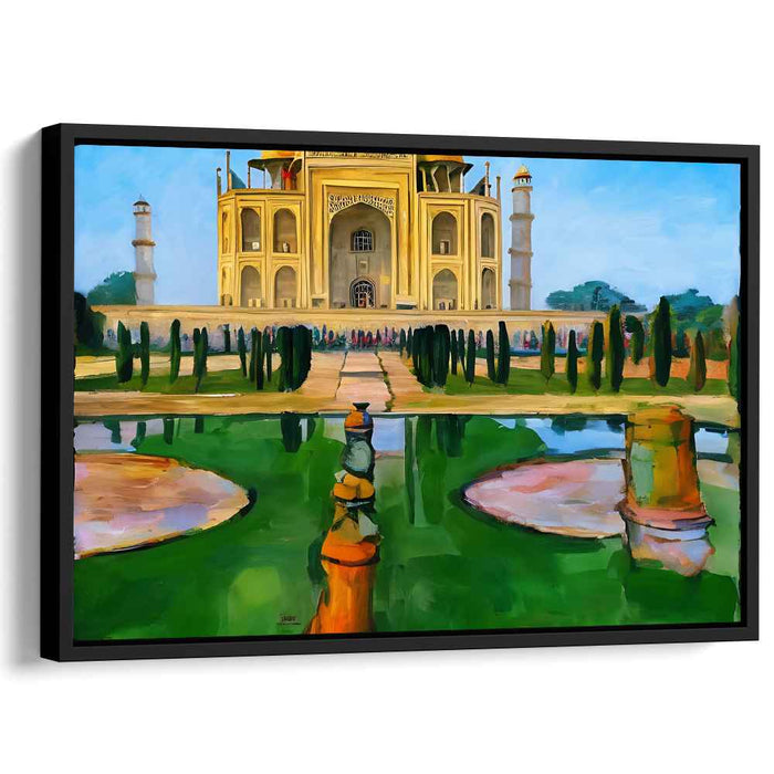 Majestic Mughal Illumination: The Taj Mahal in Golden Splendor Canvas Art Print