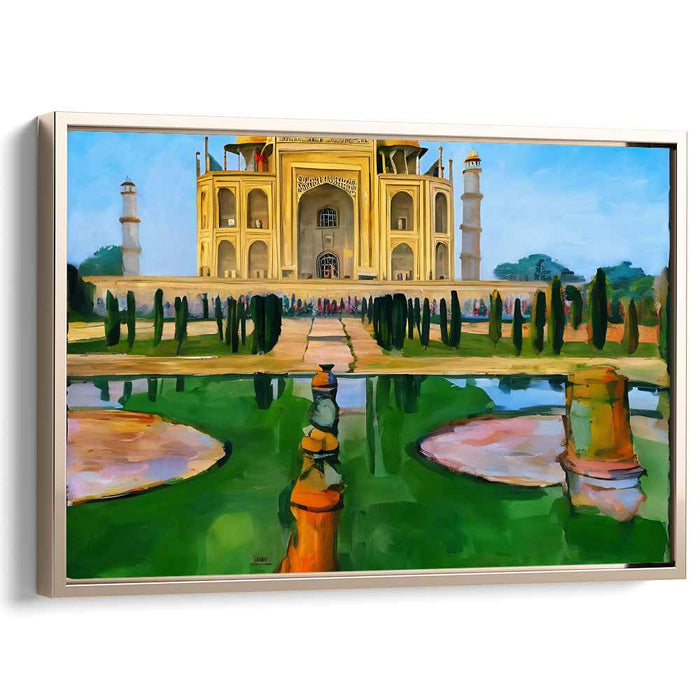 Majestic Mughal Illumination: The Taj Mahal in Golden Splendor Canvas Art Print