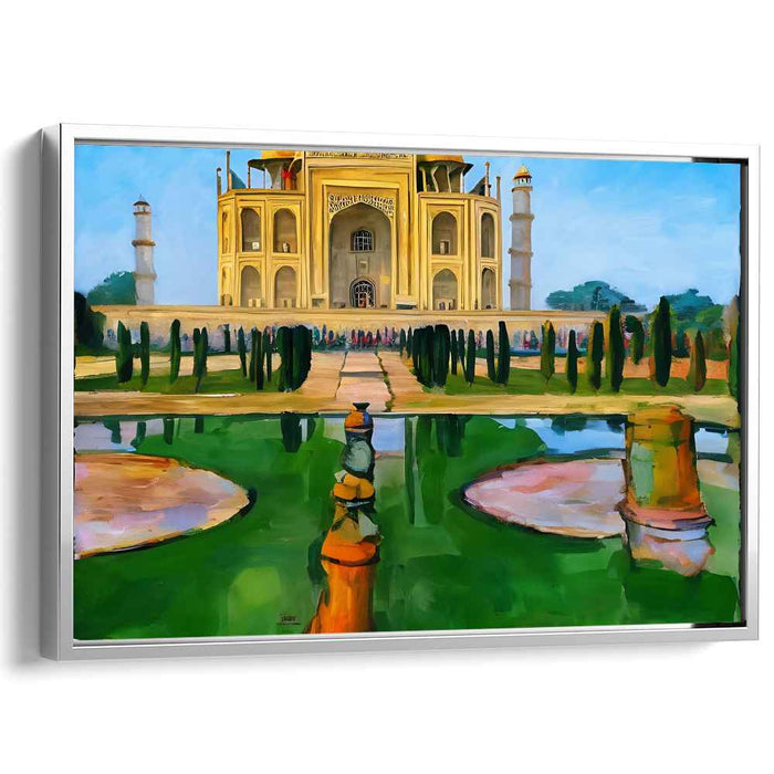 Majestic Mughal Illumination: The Taj Mahal in Golden Splendor Canvas Art Print