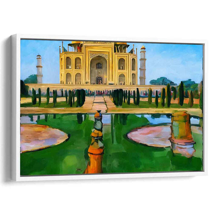 Majestic Mughal Illumination: The Taj Mahal in Golden Splendor Canvas Art Print
