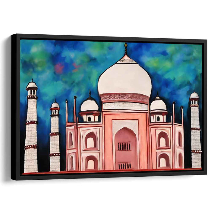 Eternal Monument Majesty: The Taj Mahal in Vibrant Hues Canvas Art Print