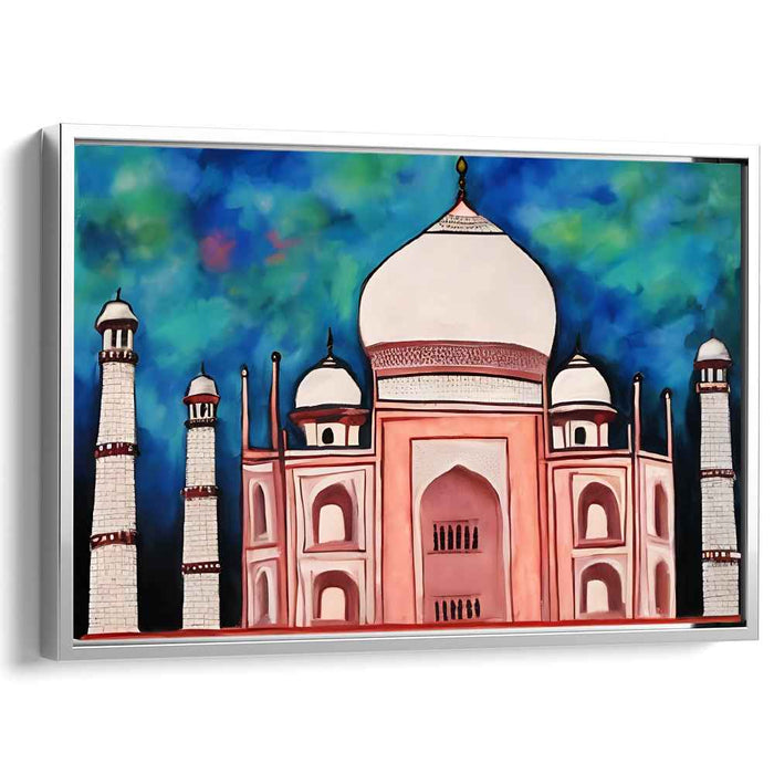 Eternal Monument Majesty: The Taj Mahal in Vibrant Hues Canvas Art Print