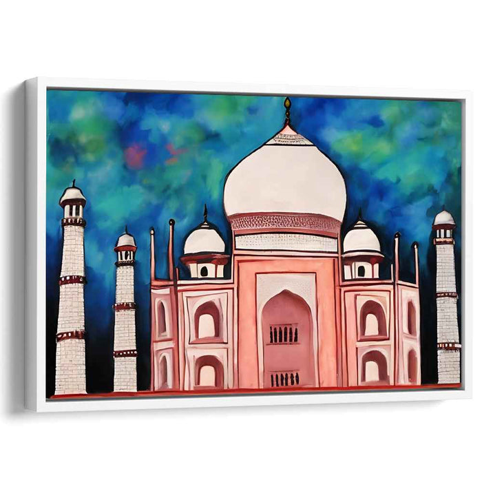 Eternal Monument Majesty: The Taj Mahal in Vibrant Hues Canvas Art Print