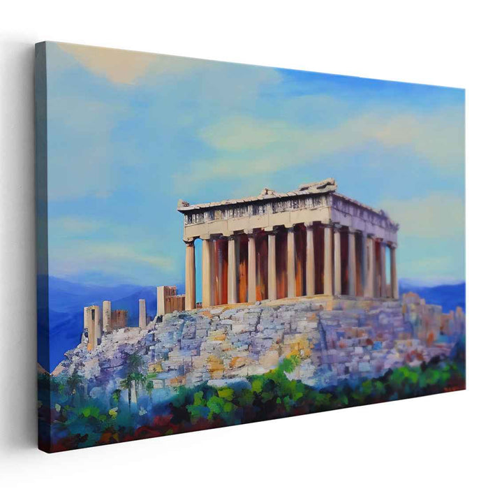 Harmony of Marble and Sky: Classical Greek Temple Landscape Canvas Art Print