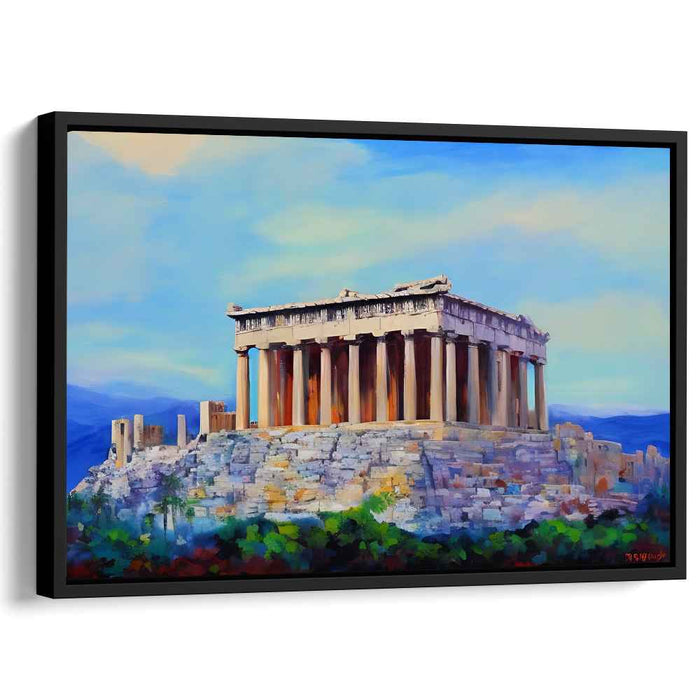 Harmony of Marble and Sky: Classical Greek Temple Landscape Canvas Art Print