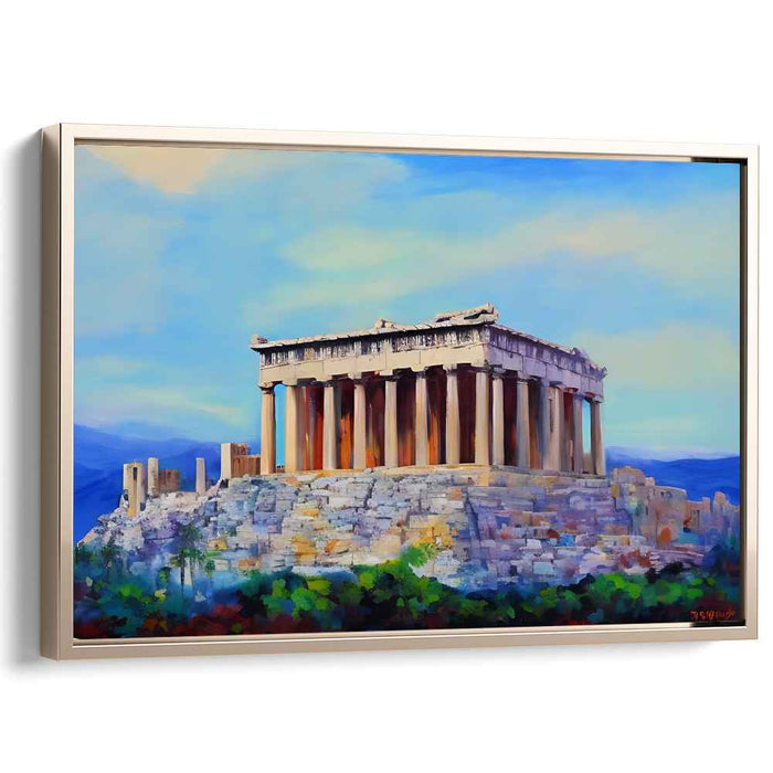 Harmony of Marble and Sky: Classical Greek Temple Landscape Canvas Art Print