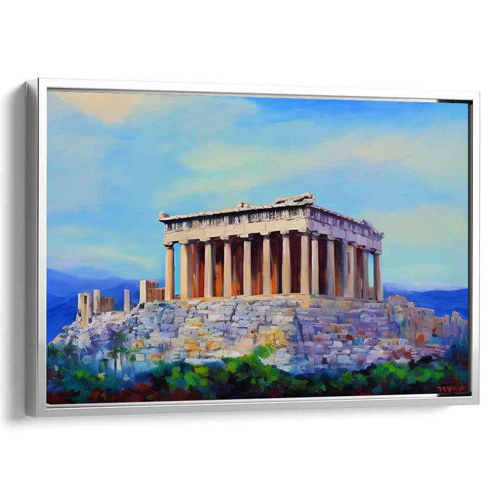 Harmony of Marble and Sky: Classical Greek Temple Landscape Canvas Art Print