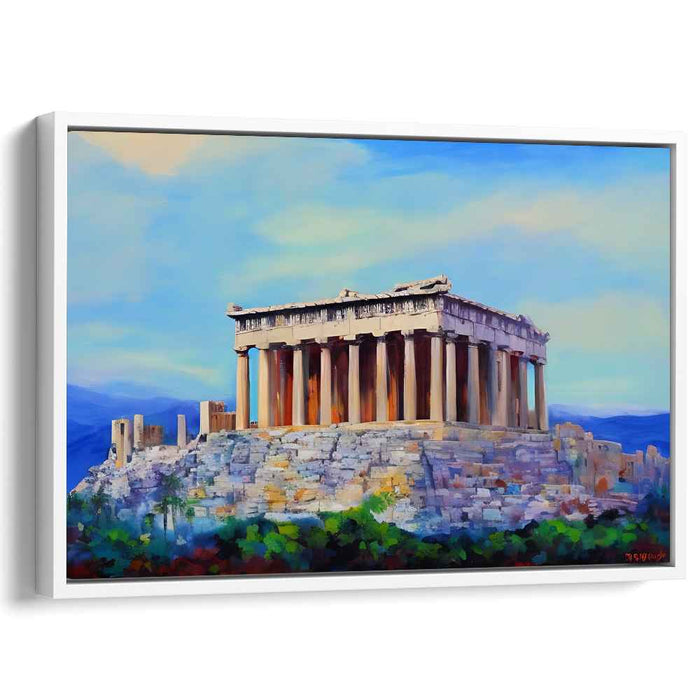 Harmony of Marble and Sky: Classical Greek Temple Landscape Canvas Art Print