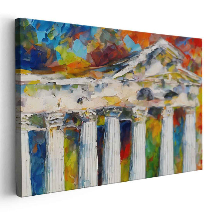 Timeless Ruins Echo: Abstract Impressionist Ancient Temple Canvas Art Print