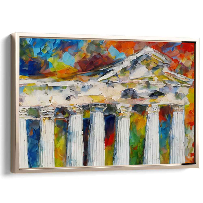 Timeless Ruins Echo: Abstract Impressionist Ancient Temple Canvas Art Print
