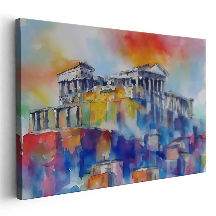 Acropolis Aquarelle: Watercolor Acropolis Canvas Art Print