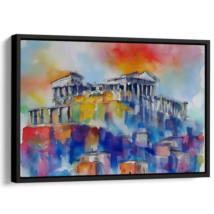 Acropolis Aquarelle: Watercolor Acropolis Canvas Art Print