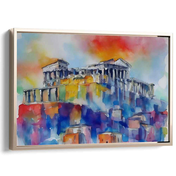 Acropolis Aquarelle: Watercolor Acropolis Canvas Art Print
