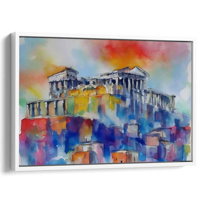 Acropolis Aquarelle: Watercolor Acropolis Canvas Art Print