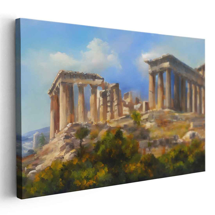 Olympus Glow: Ancient Greek Ruins in Golden Light Canvas Art Print