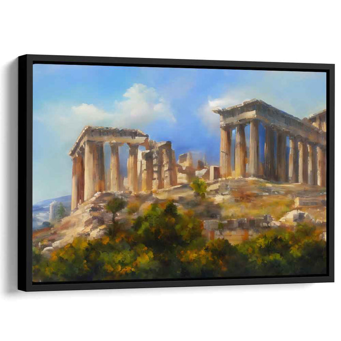 Olympus Glow: Ancient Greek Ruins in Golden Light Canvas Art Print