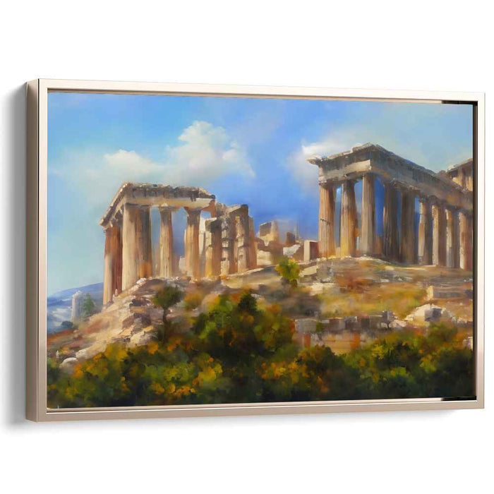 Olympus Glow: Ancient Greek Ruins in Golden Light Canvas Art Print