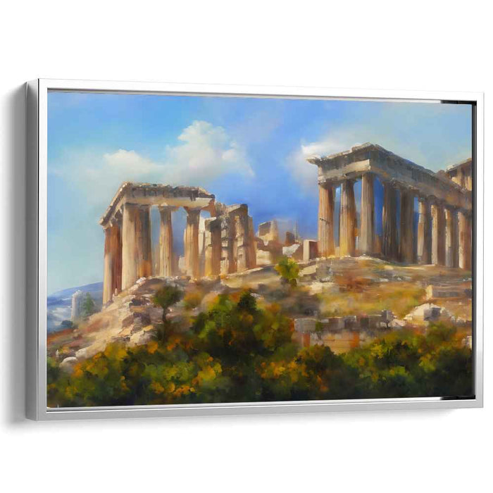 Olympus Glow: Ancient Greek Ruins in Golden Light Canvas Art Print