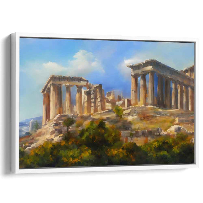 Olympus Glow: Ancient Greek Ruins in Golden Light Canvas Art Print