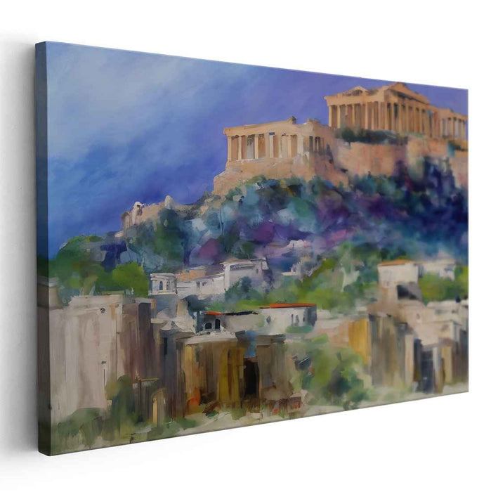 Pastel Ruinscape: Impressionistic Acropolis Canvas Art Print