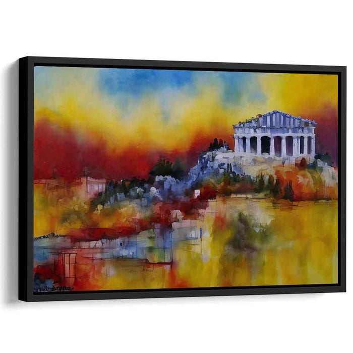 Ethereal Flame Dance Among Ruins: Vibrant Greek Temple on a Fiery Canvas