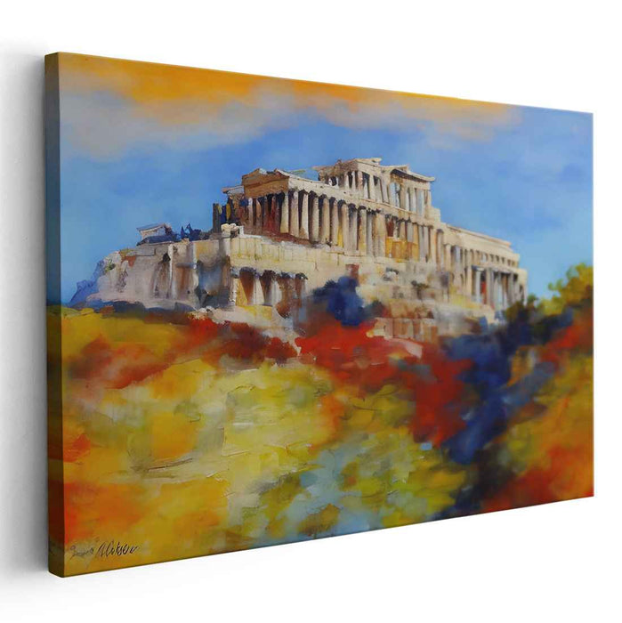 Sunset Dreams of  Parthenon: Impressionist Parthenon at Sunset Canvas Art