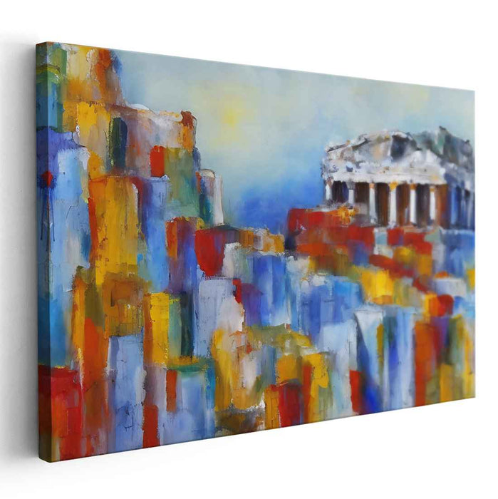 Whispers of Rainbow Citadel: Colorful Acropolis Abstract Canvas Art